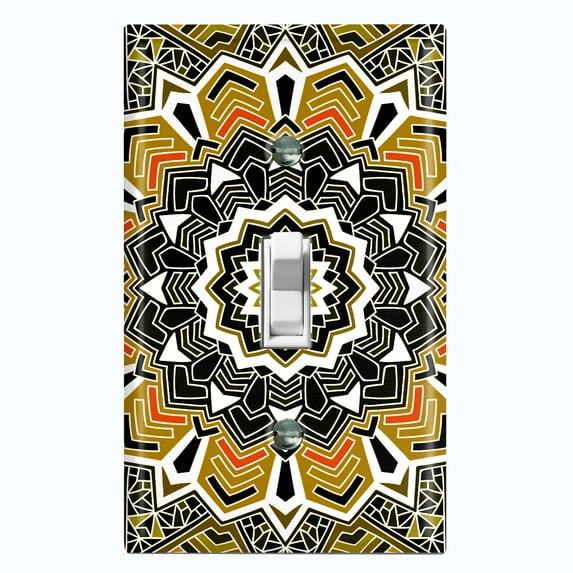 Metal Light Switch Plate Cover Mandala Orange Brown Flower Tile Pattern MDL058