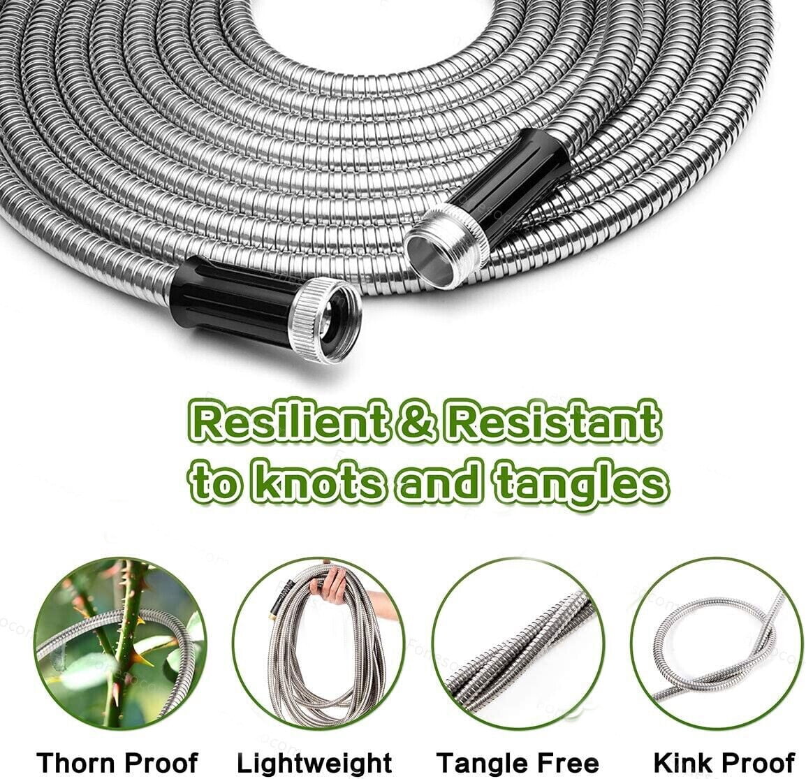 Stainless Steel Metal Garden Water Hose Flexible Hose Pipe Home Kink Free Hose - 25/50/75/100FT