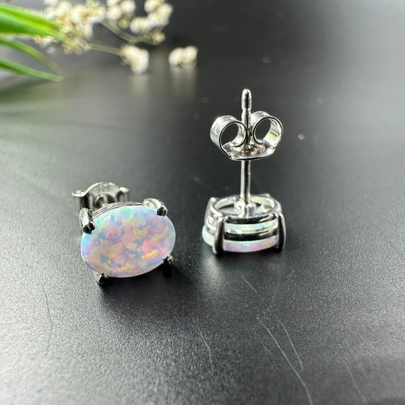 Bluebelljewels Oval Cut 2Carat Fire Opal Stud Earrings, Push Back Women's Wedding Earrings , Gift For Her 925 Sterling Silver