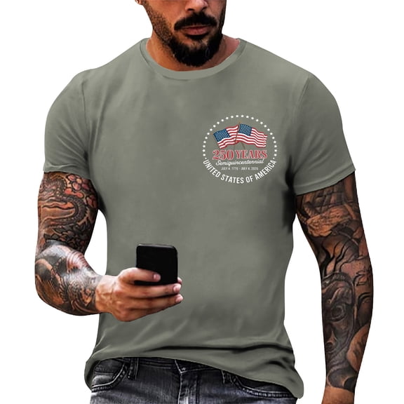 LNZGNM American Flag Shirts Men 250 Anniversary USA Short Sleeve T-Shirts Casual Crewneck Patriotic Shirt Parade Tee Shirts,Royal Blue L
