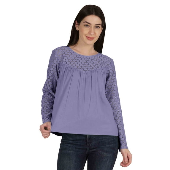 Moomaya Victorian Style Lace Top For Women Long Sleeves Casual Plain Tunic