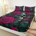 thumbnail image 3 of Homewish Western Gothic Skull Queen Sheet Sets, Couple Valentines Day Flat Sheet, Pink Flower Floral Queen Fitted Sheet, Super Cozy Room Decor, 4-Piece, 3 of 7