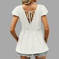 thumbnail image 4 of Women's Summer Ruffle Short Sleeve Shirts Babydoll V Neck Tops Eyelet Loose Swing Blouses Casual Flare Tunic Tops, 4 of 6
