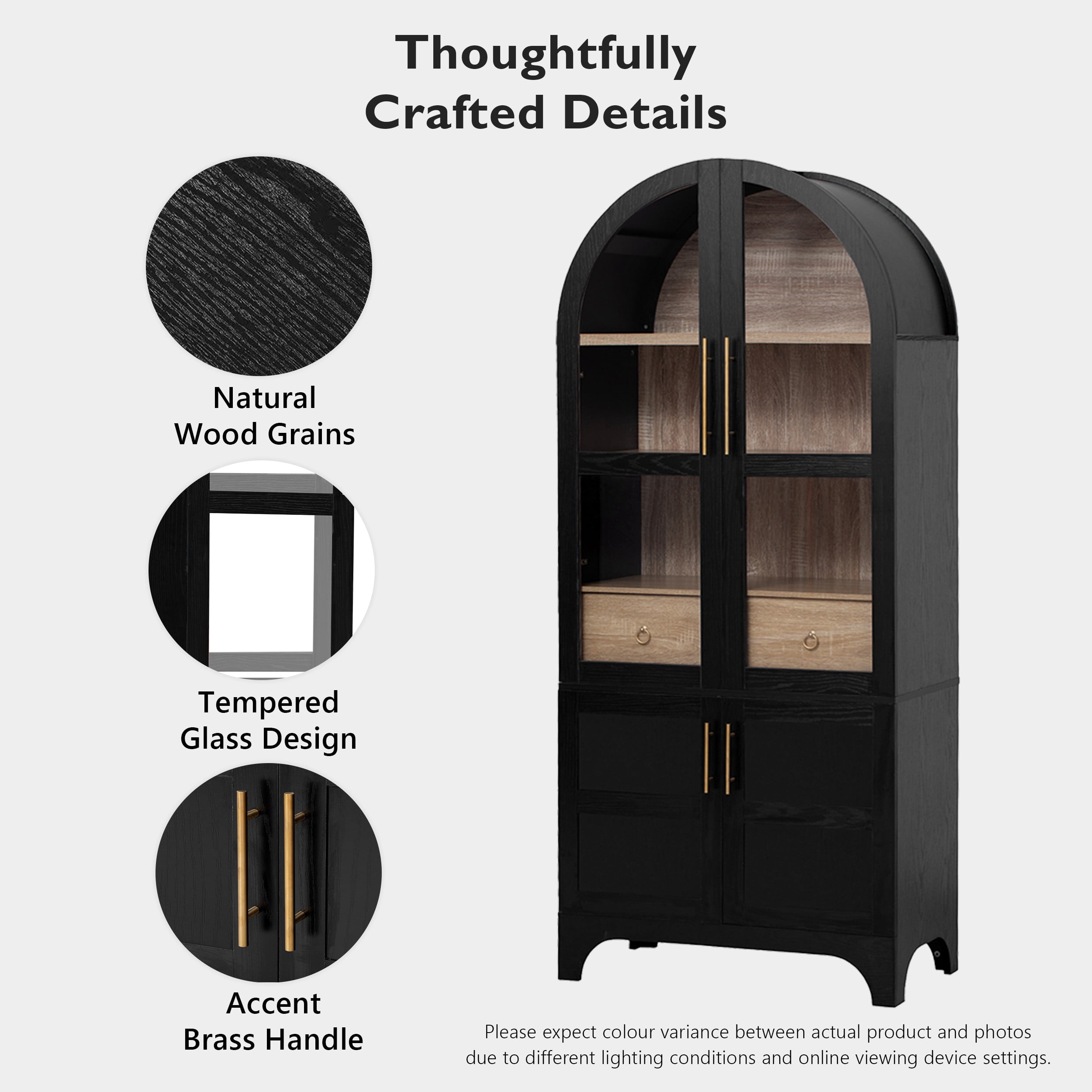 Euroco 71” Arched Kitchen Pantry Cabinet with Soft-Close Doors, Internal Door Racks, Adjustable Shelves and Drawer – Modern Farmhouse Storage Cabinet for Kitchen, Dining Room, or Living Room