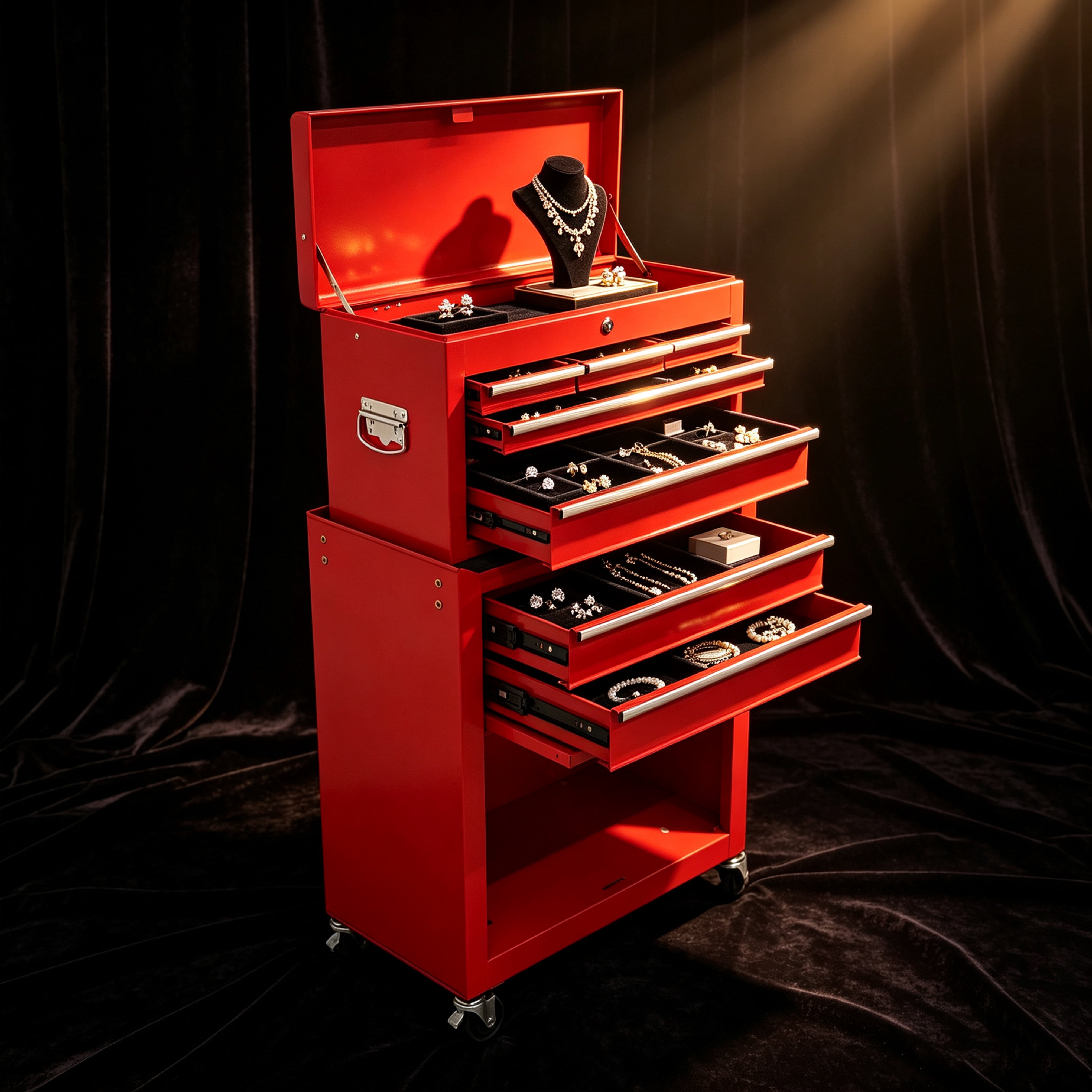 8 Drawer Rolling Tool Chest,2-in-1 Detachable Top Box,Metal Tool Storage Cabinet with Drawer Liners,Lockable Wheels & Side Hooks,Heavy-Duty Tool Cart for Garage Workshop,Red