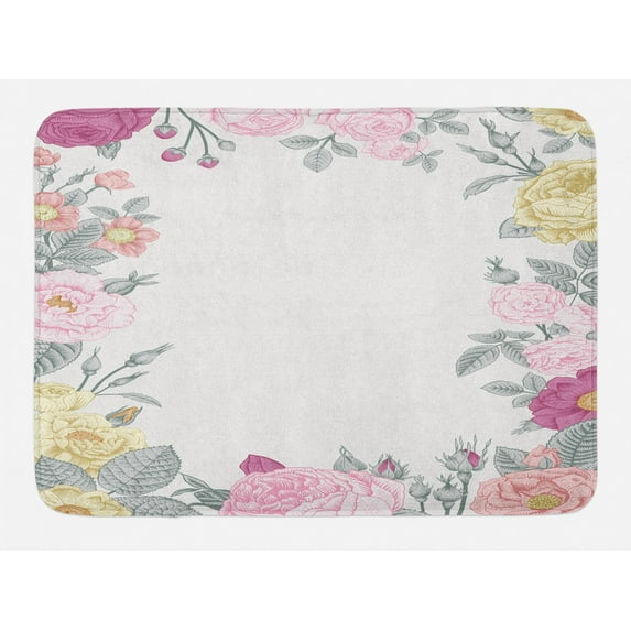 Shabby Chic Bath Mat, Garden of Wild Roses Framework Vintage Style Colorful Botanical Illustration, Non-Slip Plush Mat Bathroom Kitchen Laundry Room Decor, 29.5 X 17.5 Inches, Multicolor, Ambesonne
