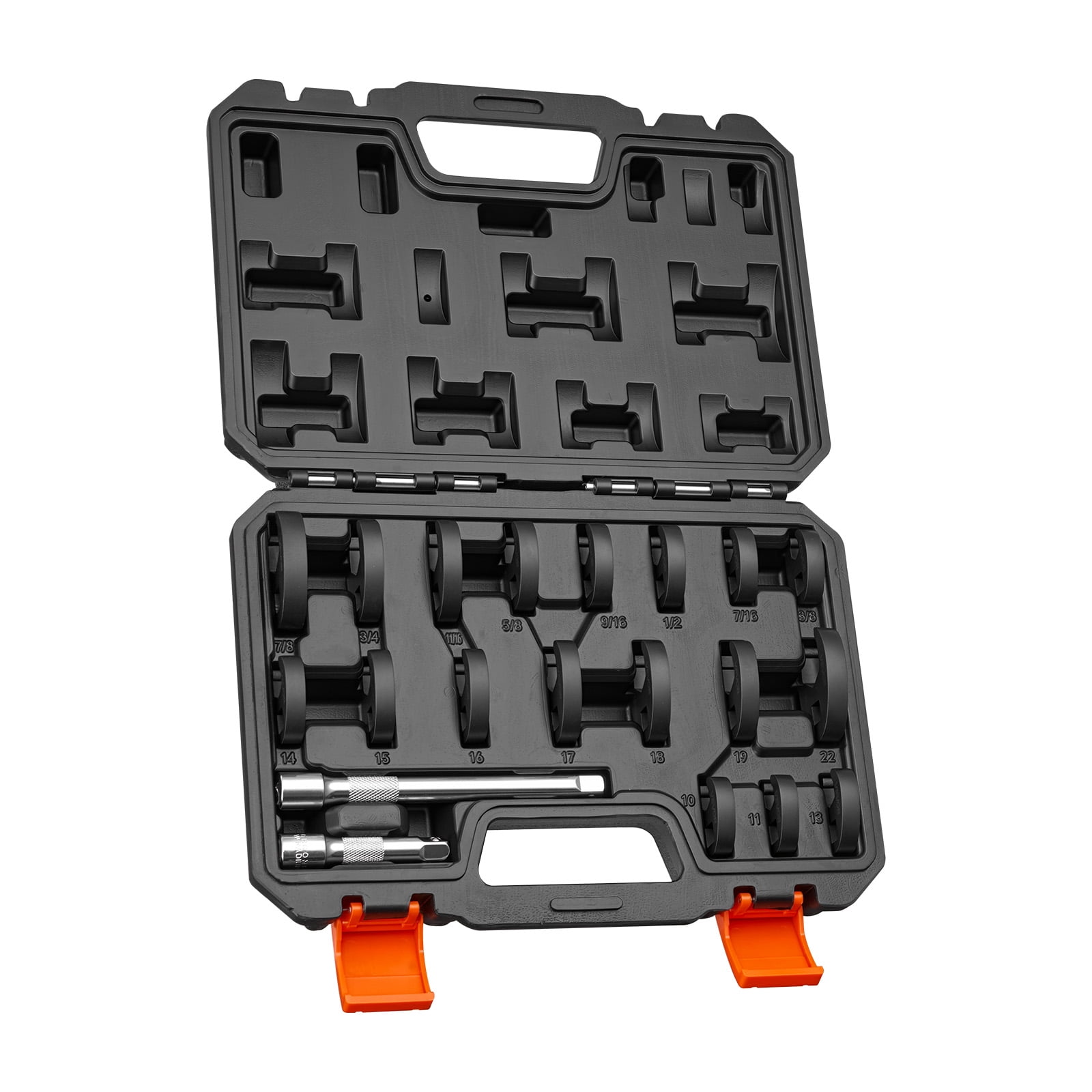 KFFKFF 20-Piece Crowfoot Wrench Set, 3/8" Drive, Metric and SAE Sizes, Flare Nut Design with Storage Case, Dual Markings on Tools and Case, Ideal for Automotive Repairs
