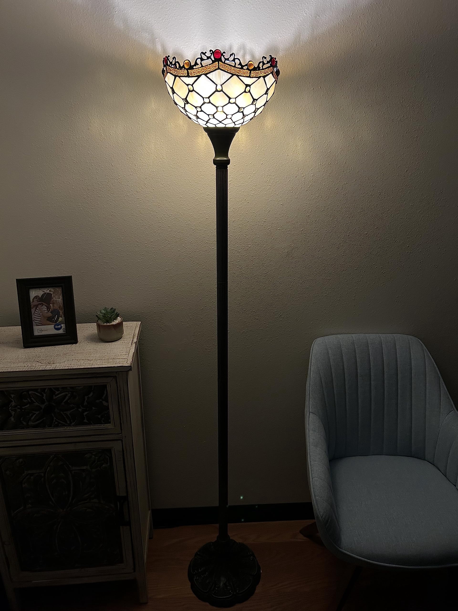 Tiffany Torch Floor Lamp Beige Stained Glass Beans LED Bulb Included for Living Room Dining Room Bedroom Office Hotel 12"W*12"D*66"H