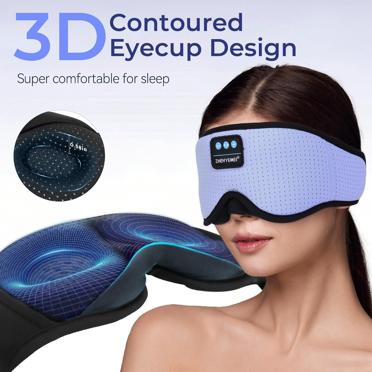 Sleep Mask with Bluetooth Wireless Music, Sleep Headphones with Timer, 3D Blackout Sleep Mask with Adjustable Straps for Side Sleepers, Wireless Music Eye Mask Speakers for Men Women,Purple