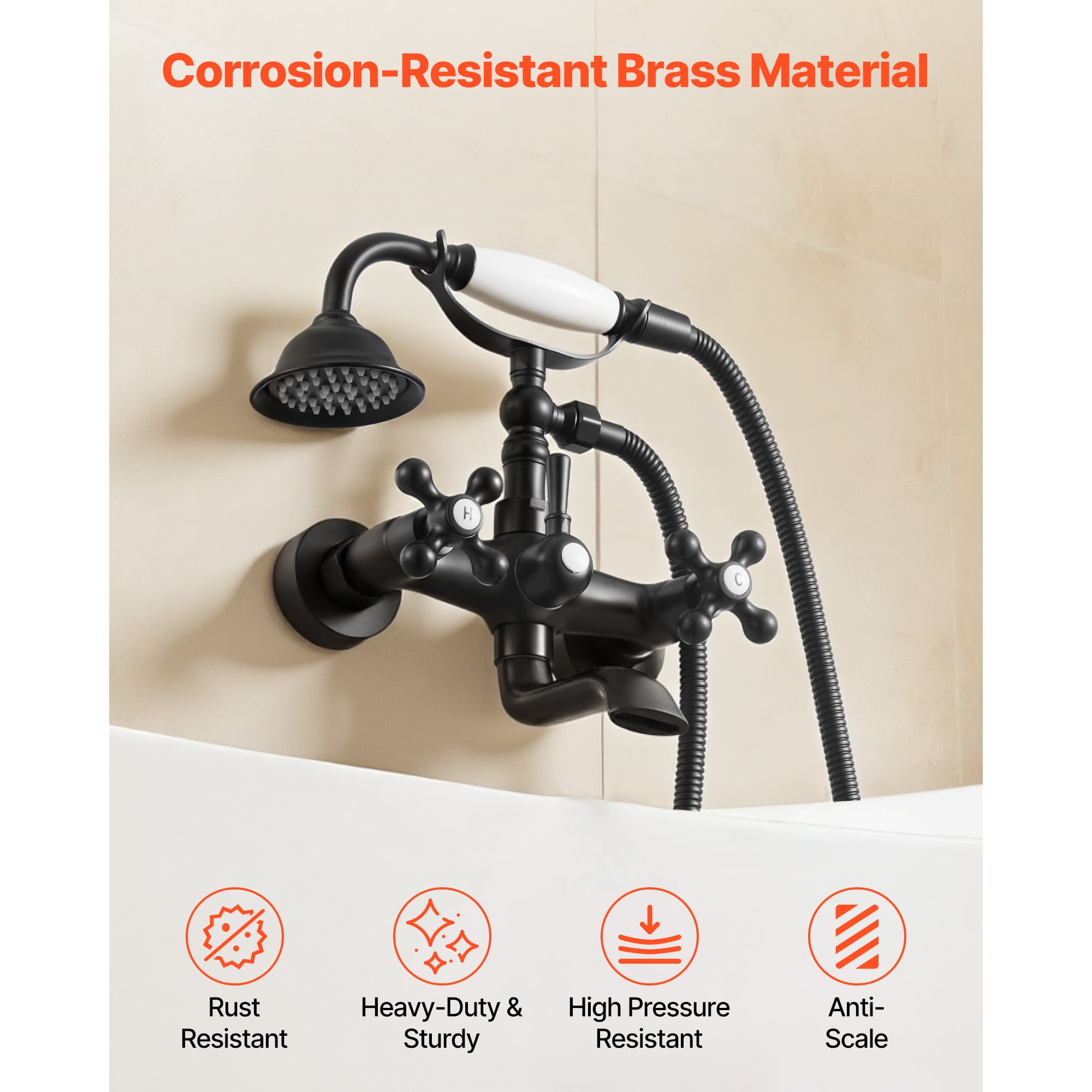 KFFKFF Wall-Mounted Clawfoot Tub Faucet with Handheld Shower, Matte Black Bathtub Filler Kit Featuring Adjustable Swing Arms and 360° Rotating Spout for Classic Bathtubs