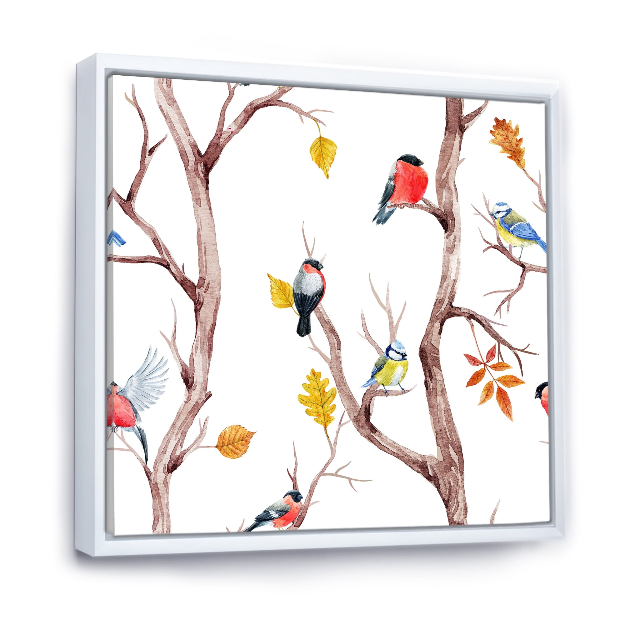 Designart 'Little Birds and Fall Trees' Traditional Framed Canvas Wall Art Print