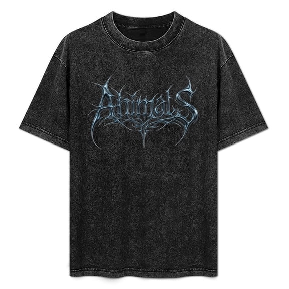 Vintage Distressed Animals Graphic T Shirt with Metallic Style Blue Print on Black Cotton Tee for Men Women Casual Streetwear
