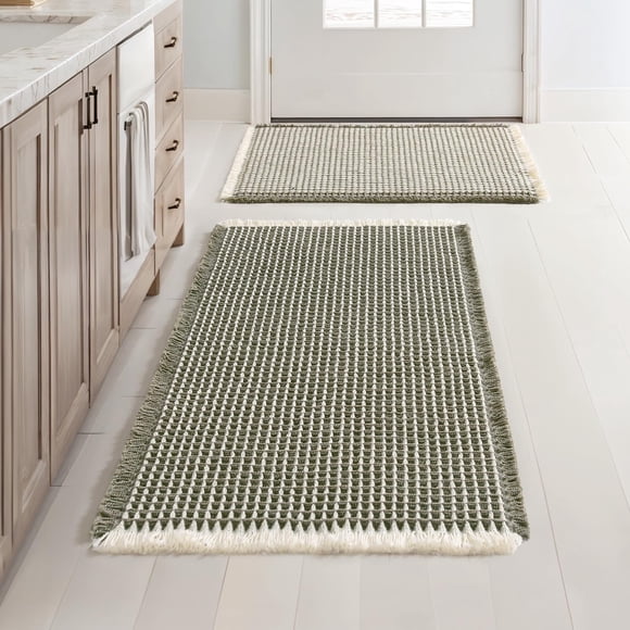 MIULEE Set of 2 Waffle Bathroom Rugs, Boho Bath Rugs Non Slip Washable, Super Absorbent Bath Mats, Ultra Soft Rubber Backed Showe