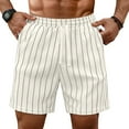thumbnail image 6 of GIRUNS Mens Casual Shorts 7 Inch Striped Summer Beach Drawstring Elastic Waist Shorts with Pockets White L, 6 of 7