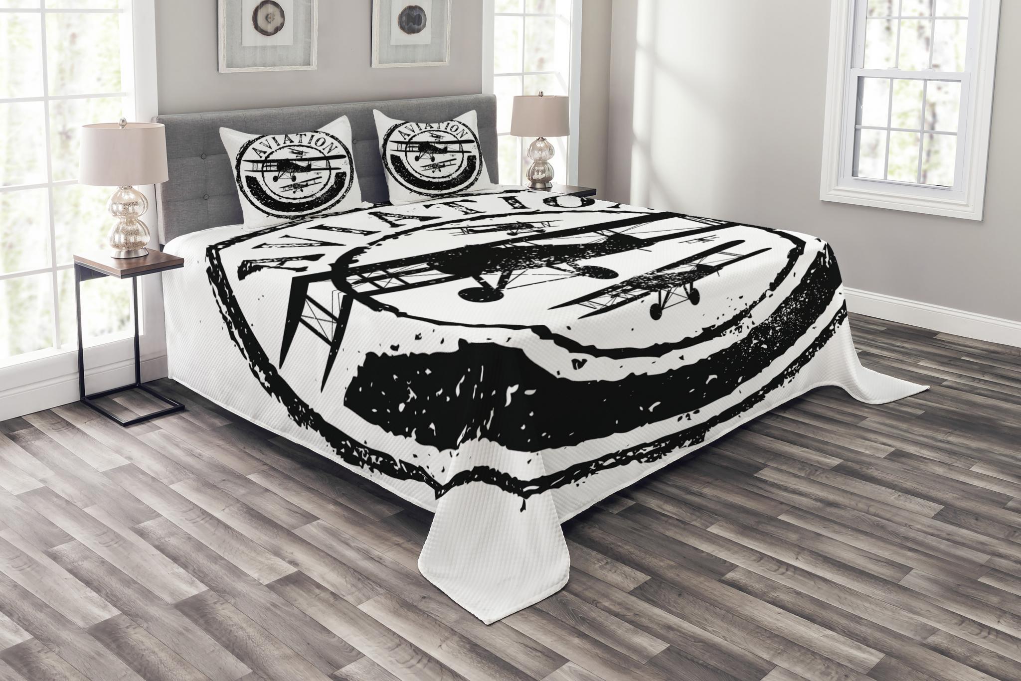 Black and White Twin Size Grunge Style Stamp Design with Word Aviation and Airplane Silhouettes Decorative 2 Piece Bedding Set with 1 Pillow Sham Ambesonne Vintage Airplane Duvet Cover Set