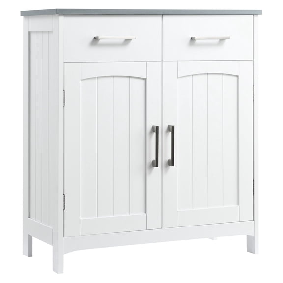 Bathroom Linen Cabinet White - Freestanding Storage Tower with Drawers & Adjustable Shelf