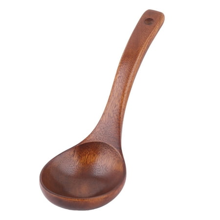 Home Wood Porridge Dumplings Soup Cooking Mixing Spoon Ladle Brown 18cm