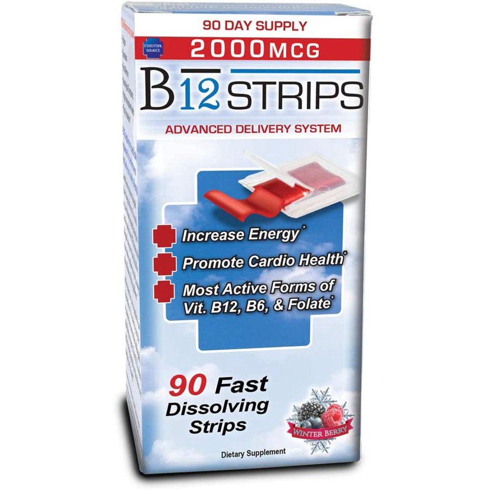 Essential Source Vitamin B12 Strips with B6 and Biotin, 2000 mcg 90