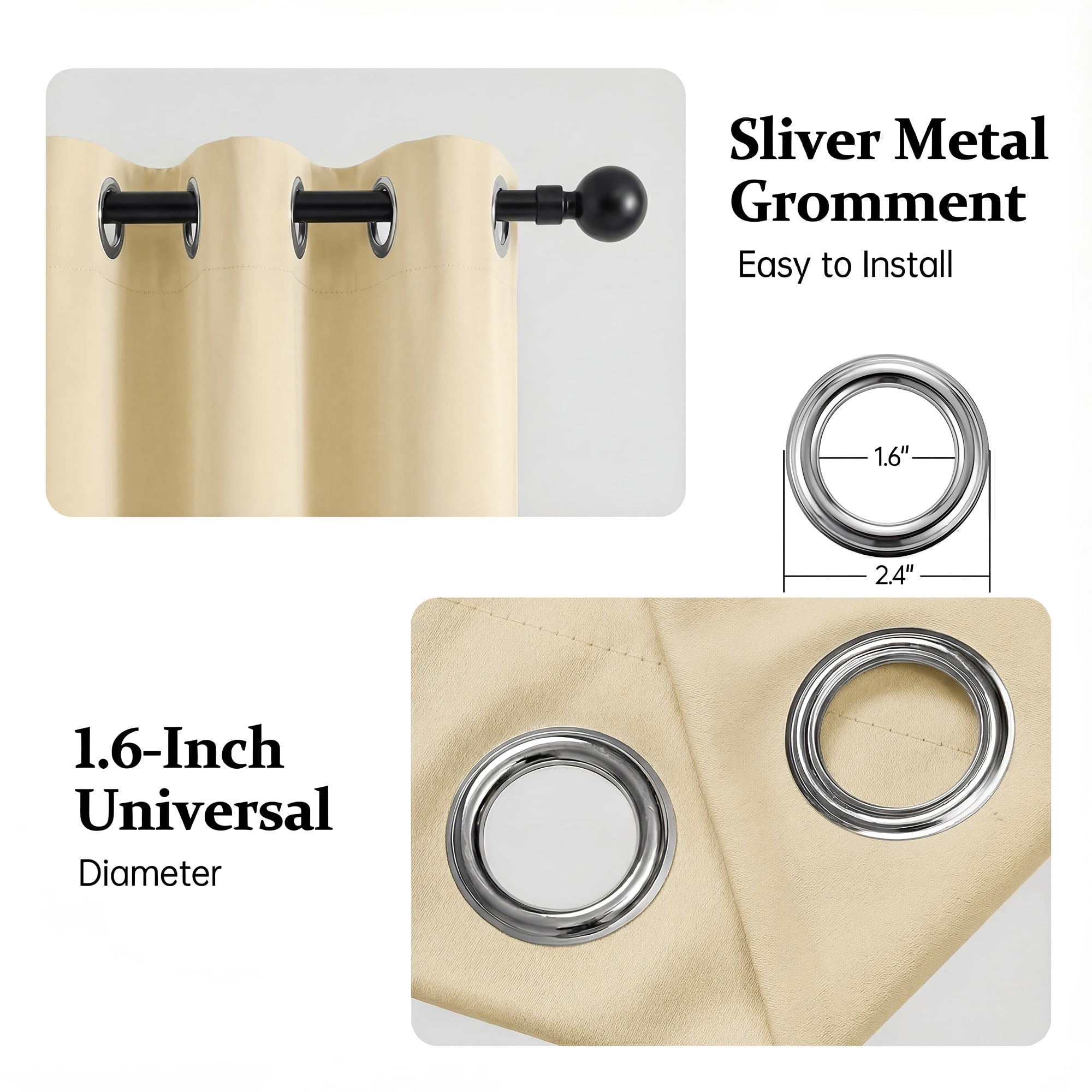 Blackout Curtains, Blackout Curtains Set of 2 for Bedroom Living Room 42x72 in, Thermal Insulated Room Darkening Drapes with Grommet Top, Noise Reduction & Light Blocking, Beige
