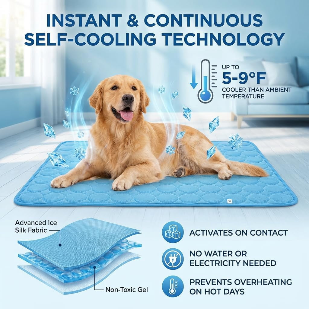 Chillpaws Cooling Mat, Self-Cooling Pet Mat, Washable Portable Coolings Pad for Dogs Cats, Ice Silk Self Cooling Foldables Mat