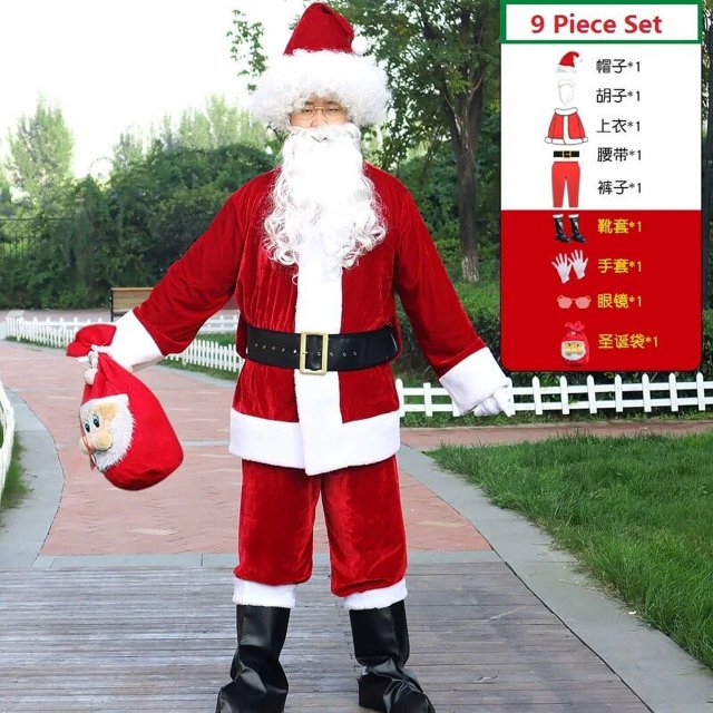 Disfraz de Papá Noel para Halloween y Navidad, traje de Papá Noel para hombre, barba blanca, peluca de sombrero, cinturón, botas de cuero, traje para adulto