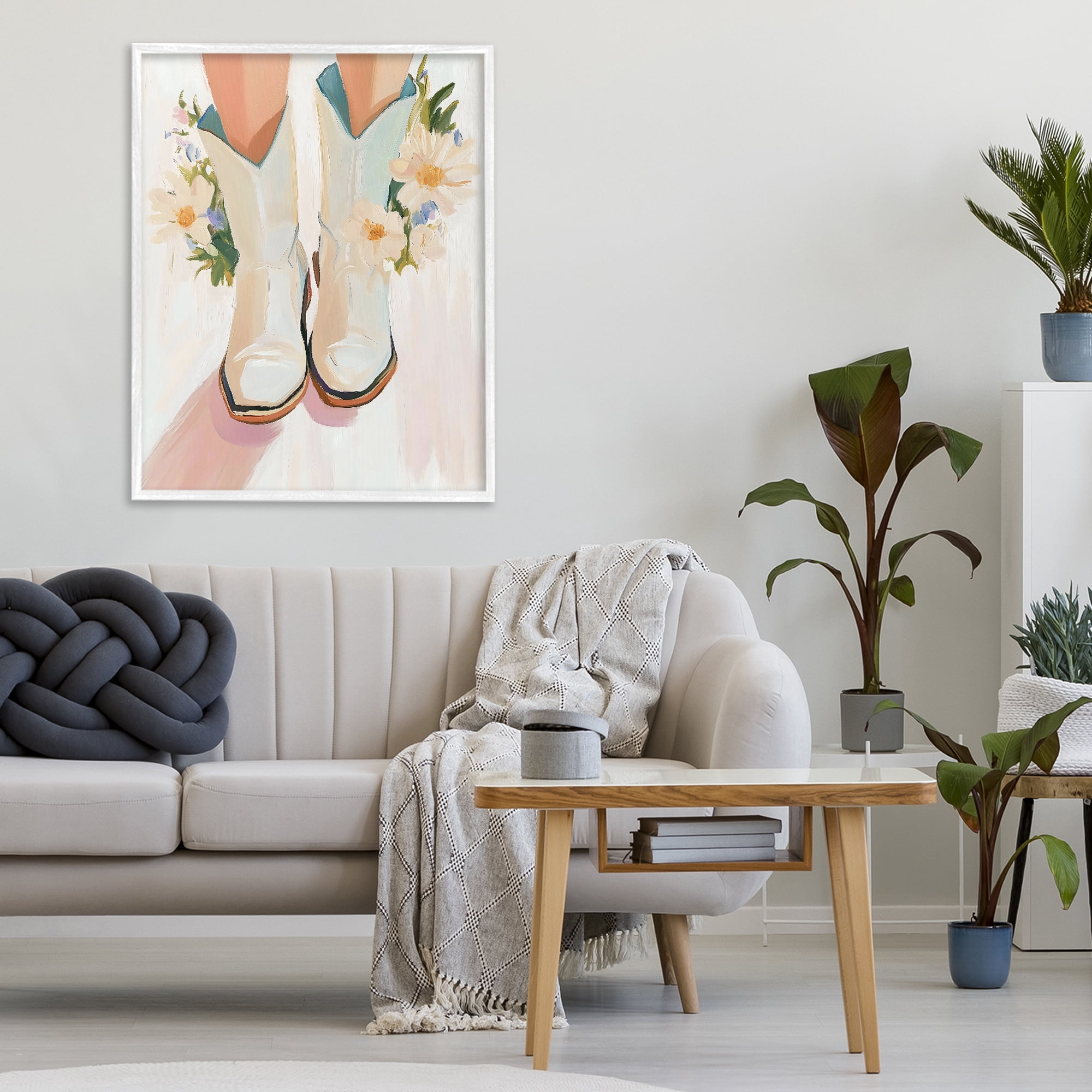 Stupell Industries Blooming Cowgirl Boots White Framed Giclee Art, design by The Prints Vibe