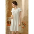 thumbnail image 5 of Defitshape Women's Cotton Victorian Nightgown Princess Short Sleeve Pajama Dress Cute Lace Vintage Lightweight Ruched Puff Sleeve Short Sleep Dress Summer Sleepwear White Large, 5 of 5