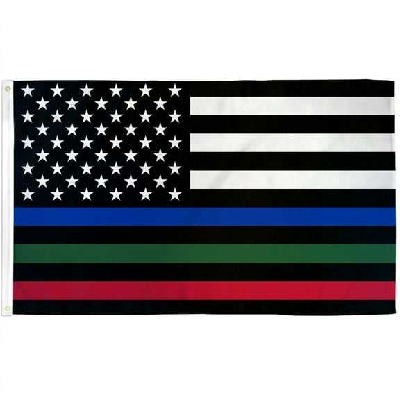 Thin Blue/Green/Red Line USA Flag 3x5ft Poly