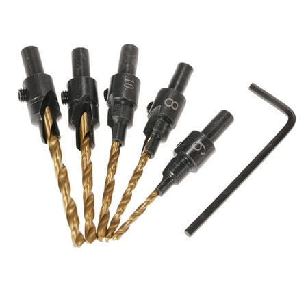 Ryobi Countersink Drill Bits 5pcs HSS Countersink Drill Cone Bit Set #6 #8 #10 #12 #14 Quick Change Hex Shank For Woodworking Screw Carpentry Reamer Chamfer Milling ()