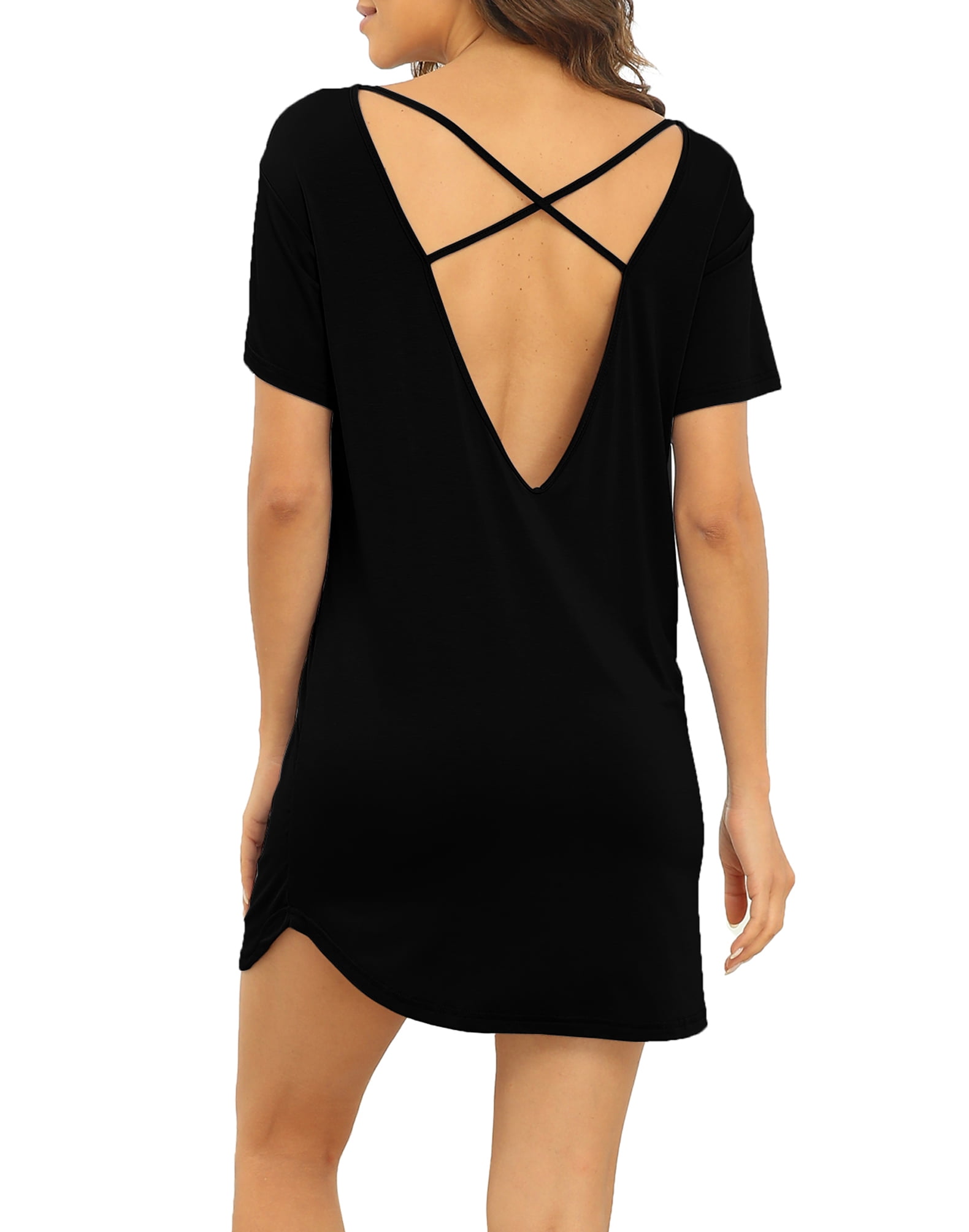 Sexy Nightgown for Women, Modal Crisscross Pajamas Backless Sleepwear ...