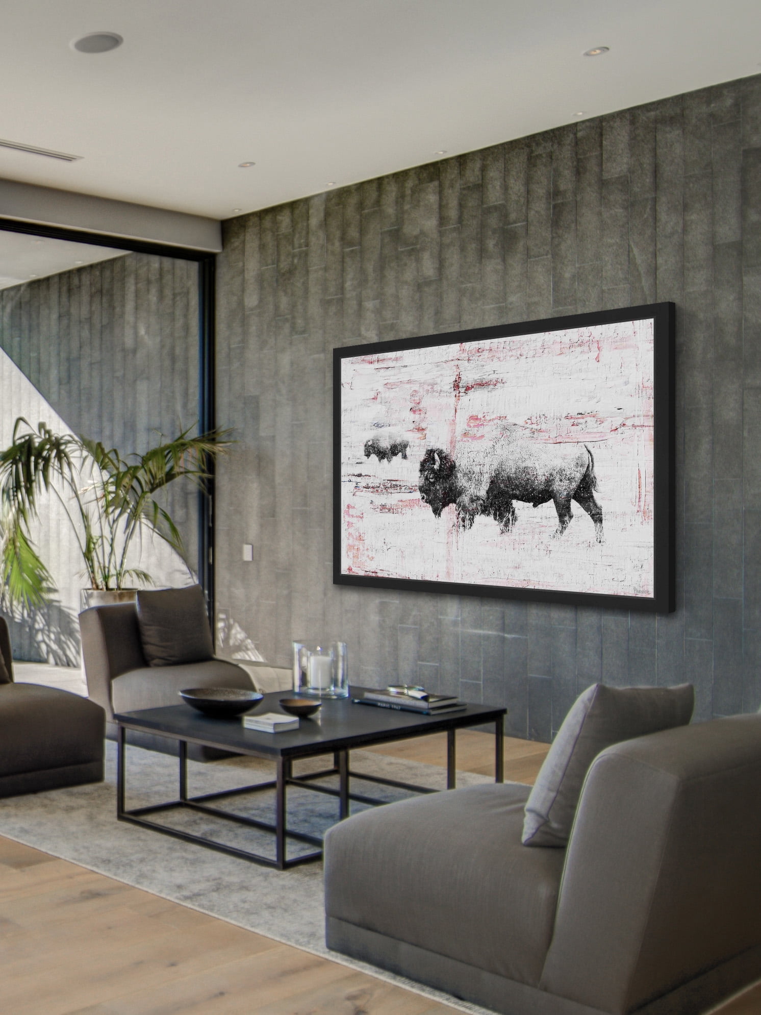 "Buffalo Walking" Framed Painting Print