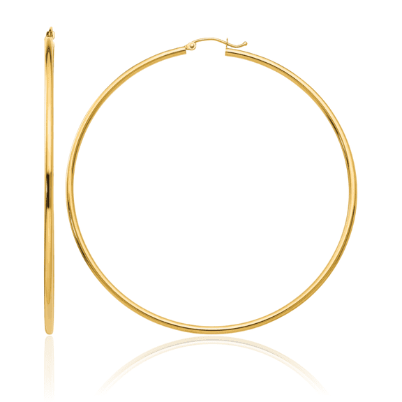 10K Solid Yellow Gold Tube Round Large Hoop Earrings