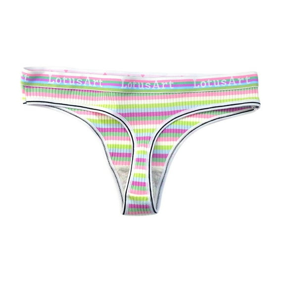 Custom Letter Logo Low Waist Striped Tangas No Show Bikini Custom Thongs Women Underwear Panties Cotton Thong