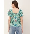 thumbnail image 4 of Moomaya Sweetheart Neck Tops For Women, Printed Short Flutter Sleeve Casual Top, 4 of 9