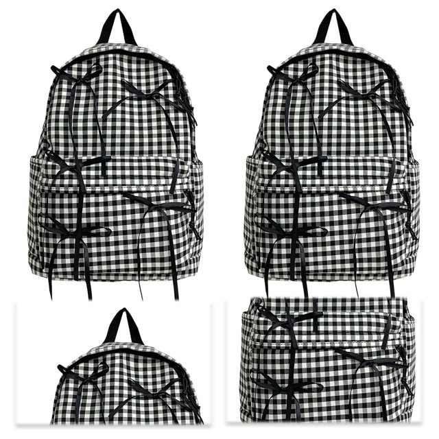 Likrtyny Mochila A Cuadros Con Lazo Mochila Informal para Mujer (negro)