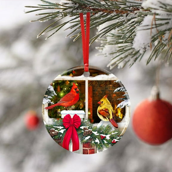 Flagwix Christmas Ornaments|Christmas Tree Decoration| All Hearts Come Home For Christmas Cardinal |Christmas Gifts, Ceramic Ornaments With Ribbon - Circle, 1 Pcs