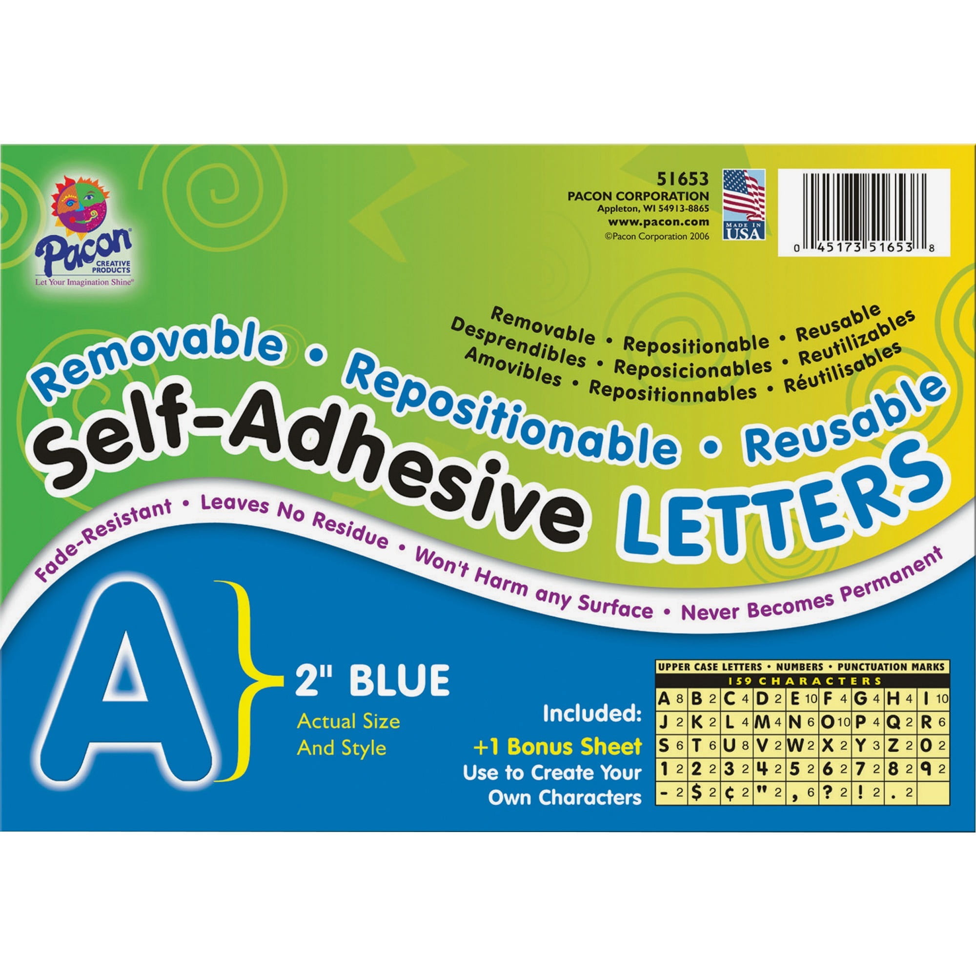 Pacon Reusable Self Adhesive Letters Blue 159 Pack Quantity Walmart Com Walmart Com