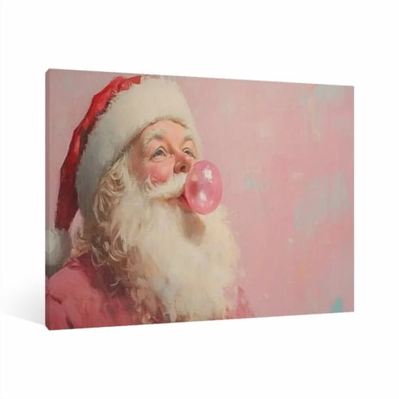 Vintage Christmas Santa Claus Blows Bubbles Wall Art Paint Framed - Retro Xmas Festive Winter Holiday Christmas Wall Decor Canvas Print for Living Room Kitchen Bathroom Home Bedroom Decor