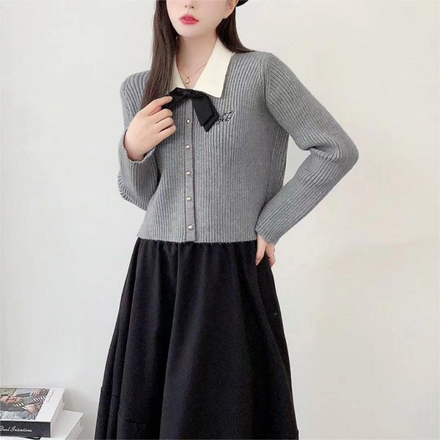 Suéter con solapa estilo universitario, top dulce francés, suéter con diseño de lazo para mujer, chaqueta de manga larga, primavera, otoño e invierno