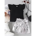 thumbnail image 3 of Argulvti Toddler Girl 2 Piece Outfit Cotton Ribbed Tops and Elastic Metallic Skirt with Belt Leisure Set, 3 of 8