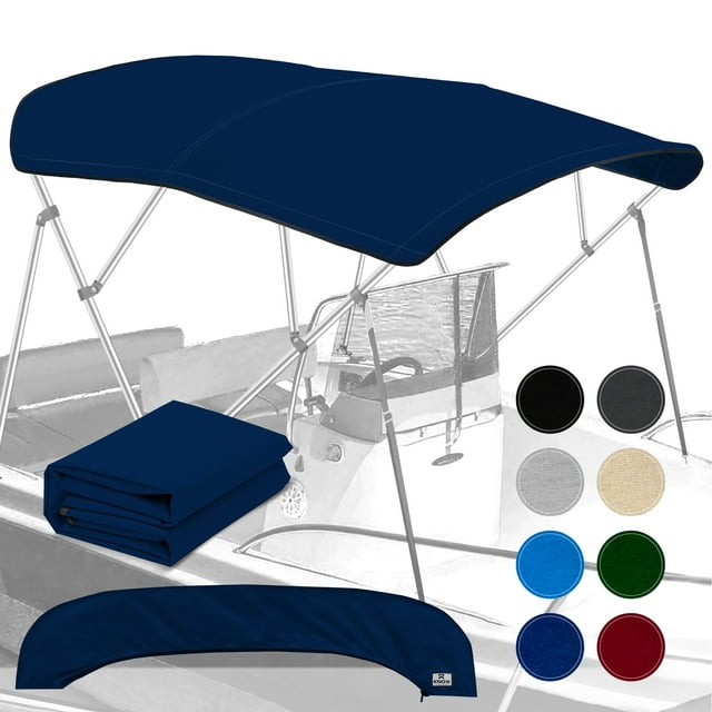 KNOX Toile de Remplacement Universelle à 4 Arceaux pour Toit de Bimini, Toile de Toit de Bimini Seulement avec Botte de Rangement à Fermeture Éclair, Qualité Marine 600D, Imperméable, Pare-Soleil Anti-Décoloration pour Bateau, Sans Cadre, 73-78 Pouces L, Bleu Marine
