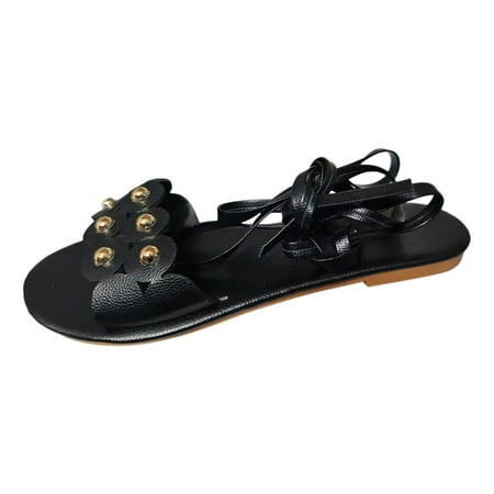 

PEASKJP Womens Sandals Women s Bennia Flat Sandal Summer Casaul (Black 8)