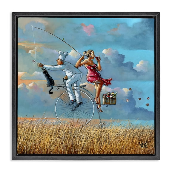 Stupell Industries Eclectic Charming Lady & Chef Bicycle View Black Floating Frame Canvas Art, 18 x 18, by Ronald West