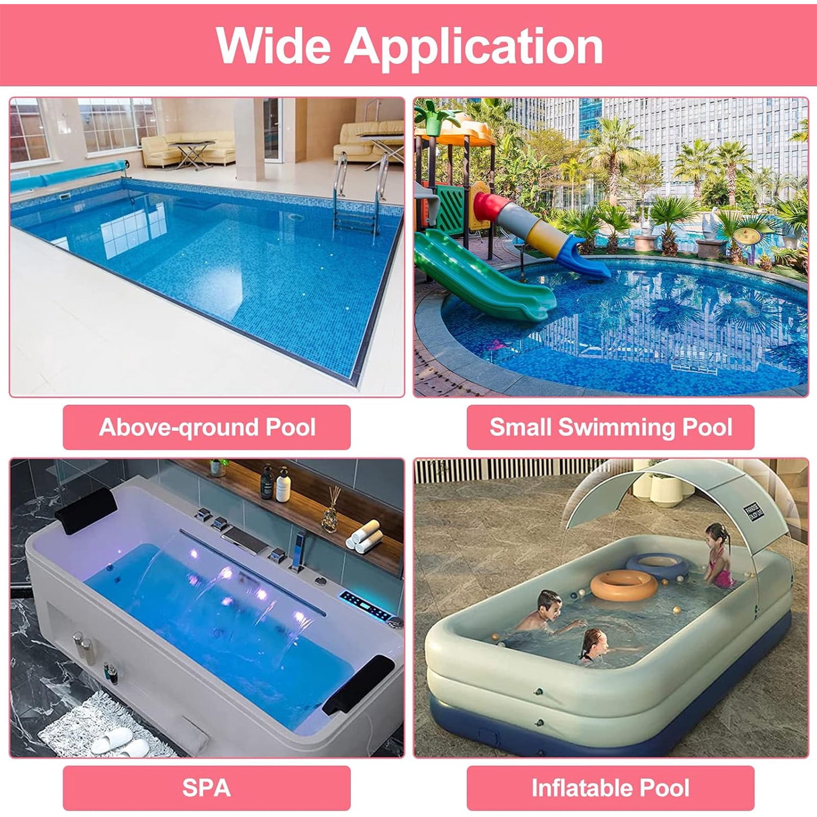Portable Swimming Pool Vacuum Cleaner Cleaning Kit, Reinforced Suction Head with Side Brush & Filter Bag, Pool Cleaning Tools for Above Ground Inground Pools Spa