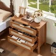 thumbnail image 5 of LELELINKY 2pc 3-Drawer Storage Nightstand, 31.5" Wide Rattan Bedside Table - Boho Tall Cabinet for Bedroom, Living Room - Brown Finish, 5 of 6