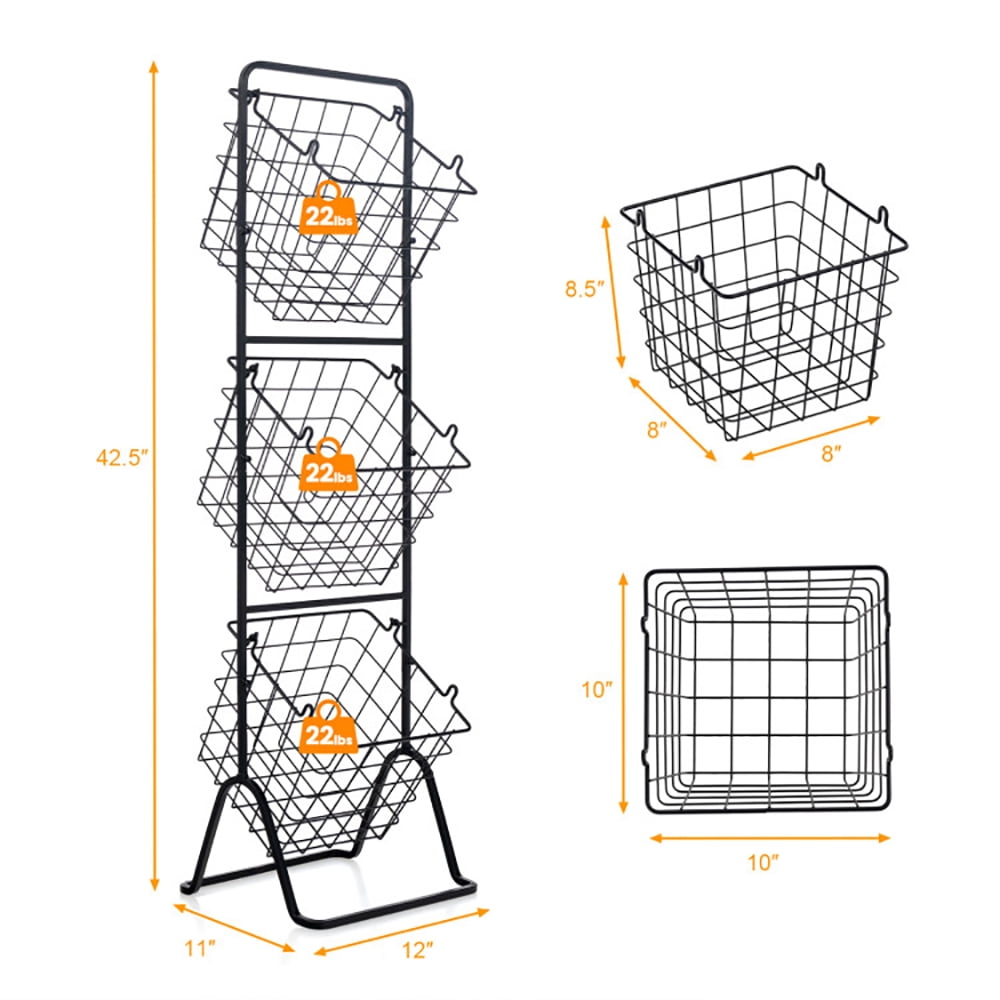 Yardi Yard 3-Tier Fruit Basket Stand with Adjustable Heights,