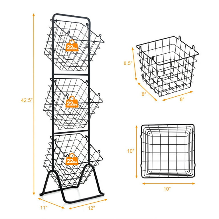 3-Tier Fruit store Basket Stand with Adjustable Heights