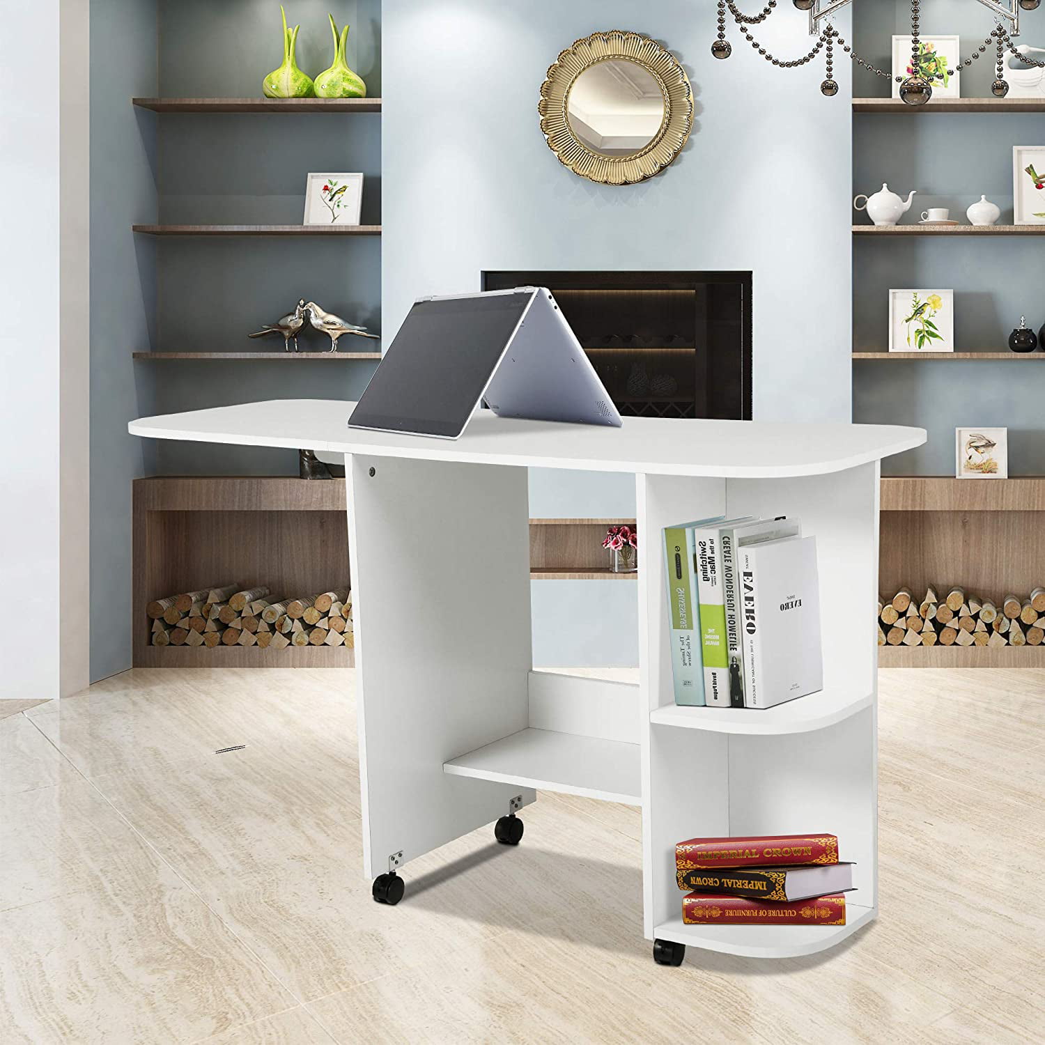 FRESCOLY Folding Sewing Table Shelves Storage Cabinet Craft Cart With  Wheels-White - ShopStyle