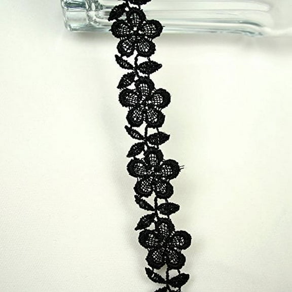 Altotux 3/4" 19 Colors Small Floral Embroidered Venice Lace Trim Guipure By 2 Yards (Black)
