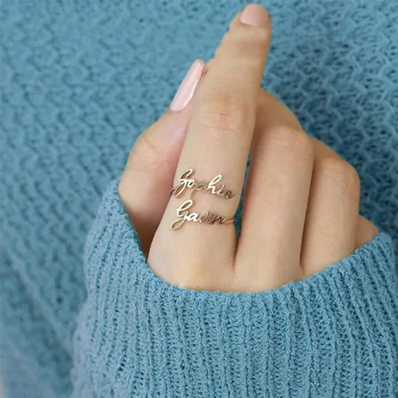 Personalized Custom Name Ring Family Rings for Women Men 14K Yellow Gold Jewelry Adjustable Couple Rings Unique